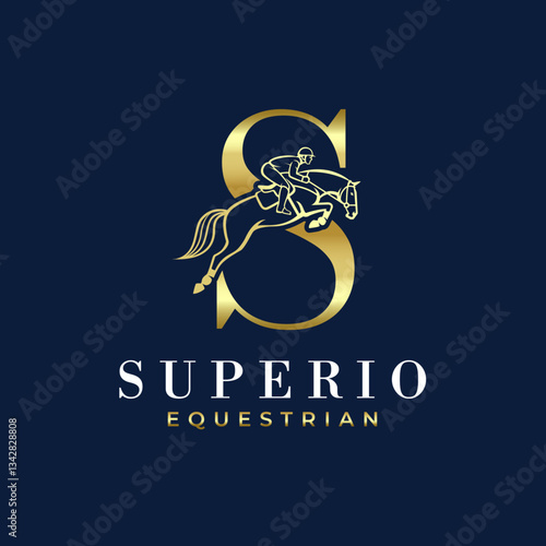 Elegant Luxury Abstract Line Letter S Monogram Horse Jump Alphabet Logo, Show Jumping Logo, Horse Jump, Typography