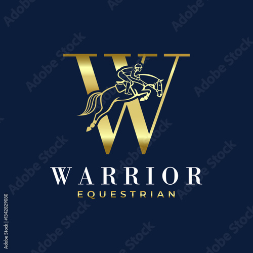 Elegant Luxury Abstract Line Letter  W Monogram Horse Jump Alphabet Logo, Show Jumping Logo, Horse Jump, Typography