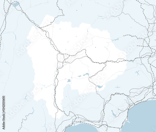 日本の山梨県と隣接する都道府県を含む、シンプルなロードマップ