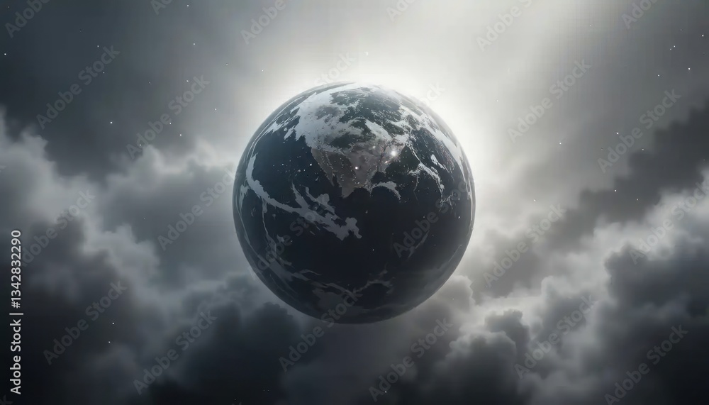 Fototapeta premium Dramatic Earth visualization with swirling clouds and celestial illumination