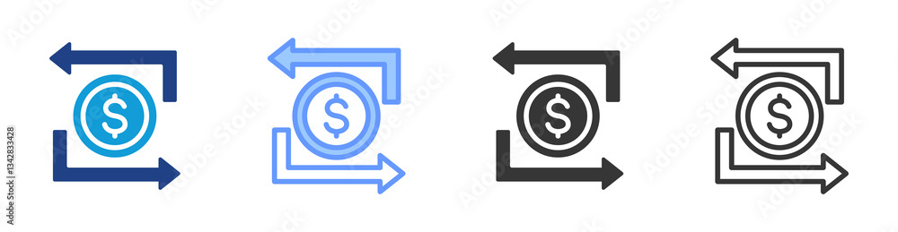 Cashflow icon set multiple style collection Cashflow icon set multiple style collection