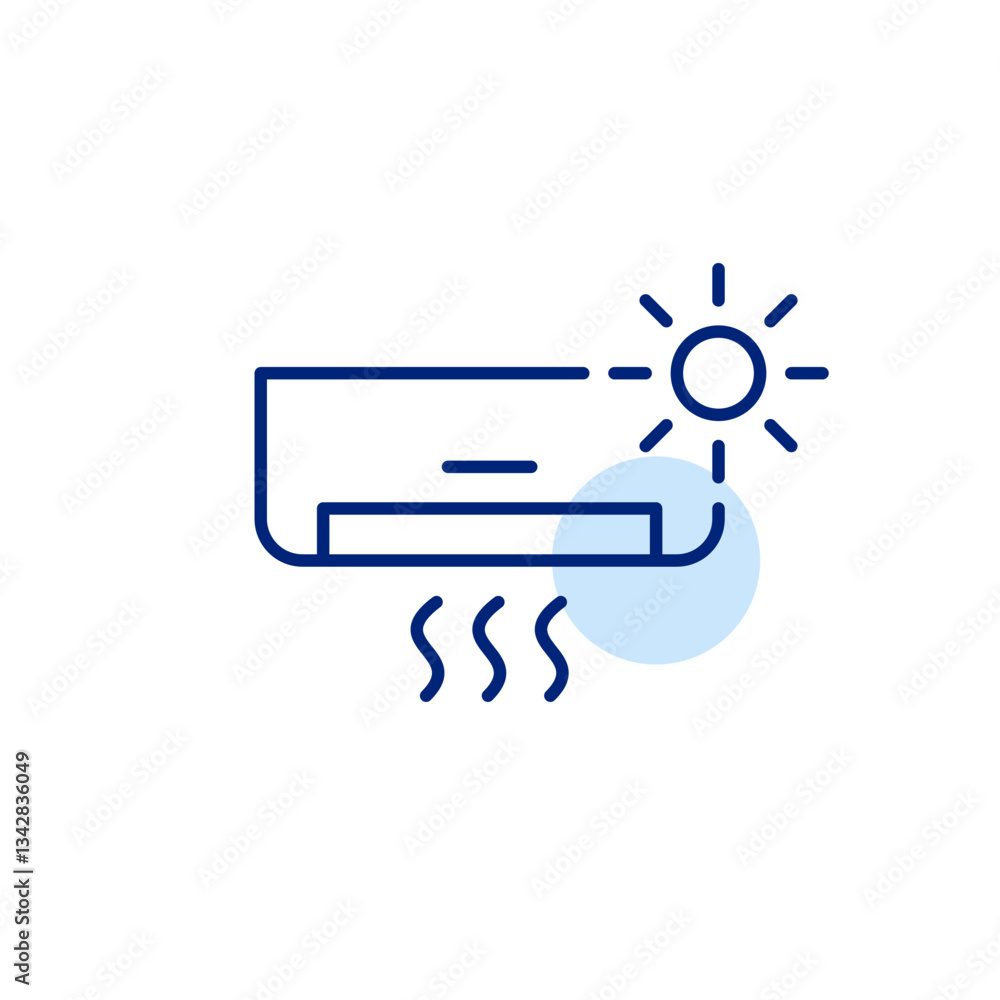 AC unit, sun and cool air. Efficient heating, ventilation, and air conditioning solutions. Pixel perfect, editable stroke icon AC unit, sun and cool air. Efficient heating, ventilation, and air conditioning solutions. Pixel perfect, editable stroke icon