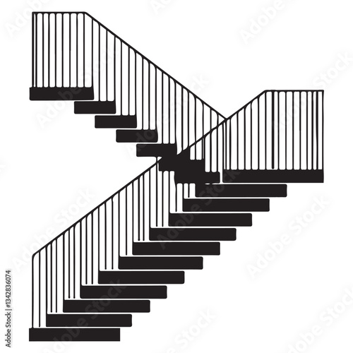 Silhouette Complex Staircase with Multiple Landings Illustration for Architects