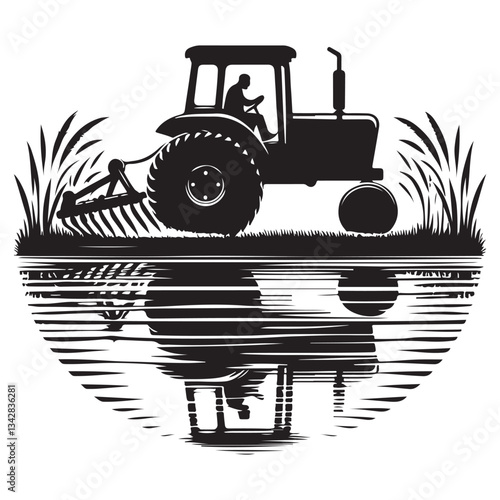 Detailed Tractor Silhouette Vector Art for Agricultural Projects