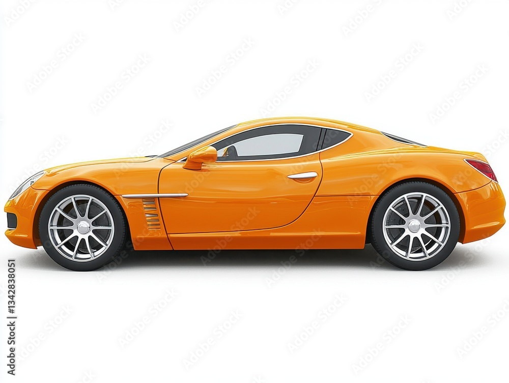 Obraz premium Sleek Orange Sports Car with Stylish Design and Modern Aesthetics in Side View on a Clean Background
