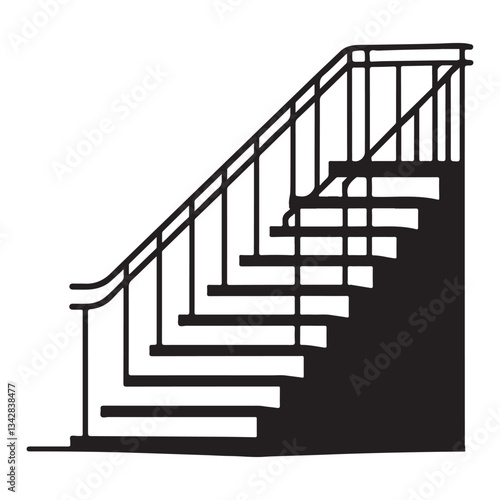 Staircase Illustration with Railing Silhouette Indoor Design Element