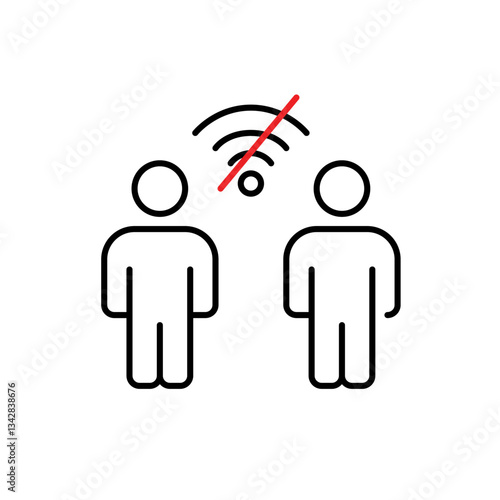 Two people and no wifi symbol. Limited connectivity, digital detox and going offline. Pixel perfect vector icon
