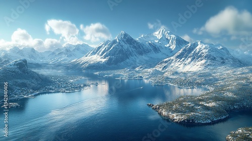 Wallpaper Mural Winter landscape featuring majestic snow-covered mountains reflecting in a serene icy lake under a clear blue sky. Torontodigital.ca