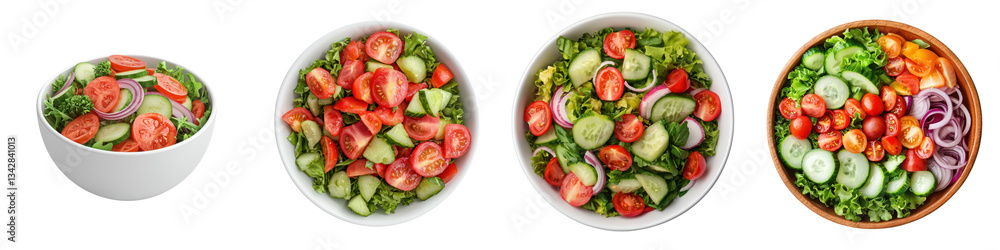 Assortment of fresh vibrant vegetable salad bowls showcasing a variety of nutritious ingredients like tomatoes cucumbers lettuce and onions for a balanced and flavorful meal Assortment of fresh vibrant vegetable salad bowls showcasing a variety of nutritious ingredients like tomatoes cucumbers lettuce and onions for a balanced and flavorful meal