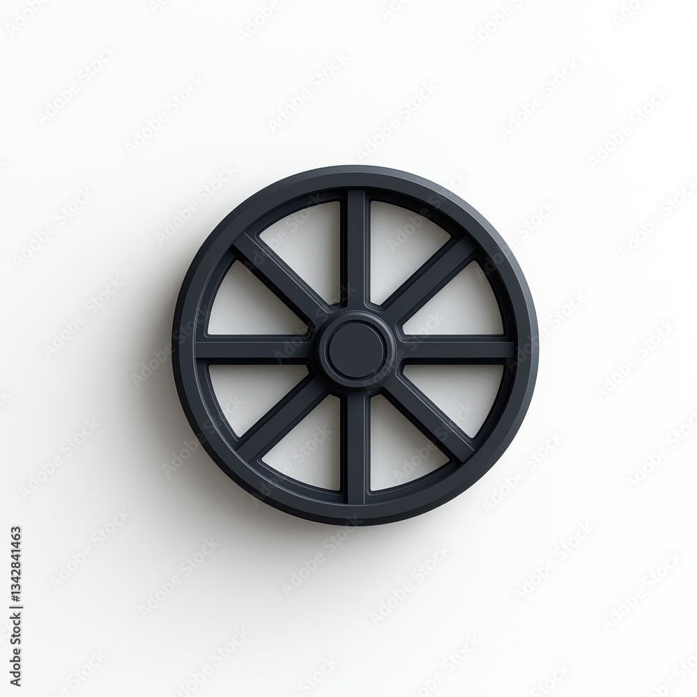 Obraz premium Black Circular Wheel Design with Eight Spokes on a Light Background for Industrial and Mechanical Applications