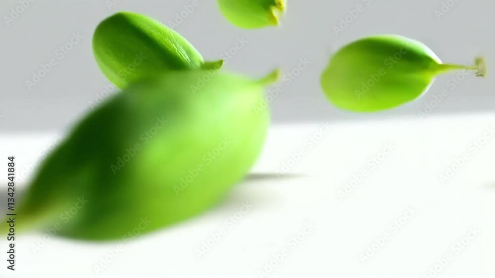 Green Cardamom Pods Falling onto White Background Slow Motion Close Up Green Cardamom Pods Falling onto White Background Slow Motion Close Up