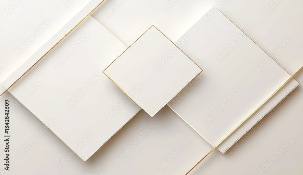 Geometric white squares with gold lines, modern background Geometric white squares with gold lines, modern background