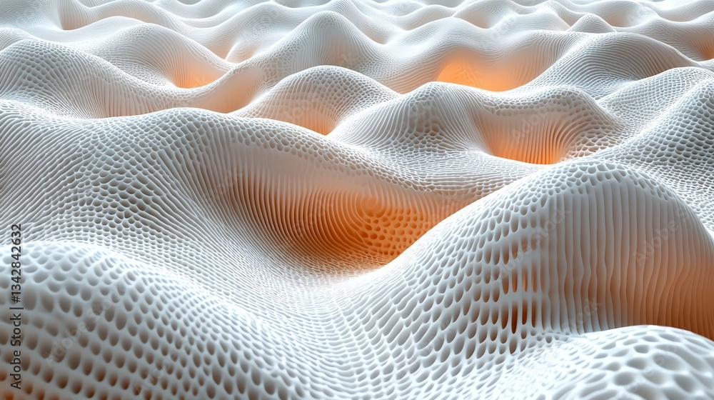 Abstract White Honeycomb Surface with Orange Glow for Science or Technology Abstract White Honeycomb Surface with Orange Glow for Science or Technology