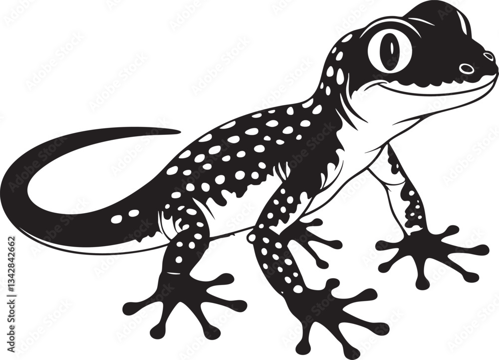 Black and White Gecko Vector Illustration Outline Design Black and White Gecko Vector Illustration Outline Design