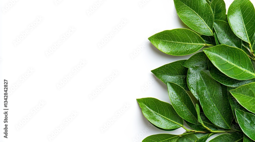 Fototapeta premium Single green leaf on a white background showcasing the beauty and simplicity of nature's design and elegance