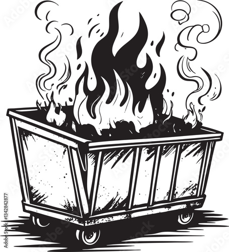 Burning Dumpster Black Vector Illustration