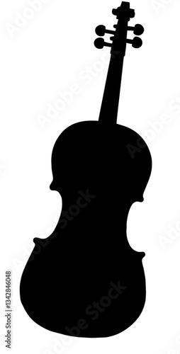 Silhouette of Violin with Curved Body and Long Neck with Pegs, String Instruments, Classical Music, and the Art of Playing Musical Instruments with Bow