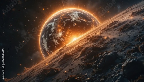 Spectacular cosmic emergence planetscape a mesmerizing celestial vision