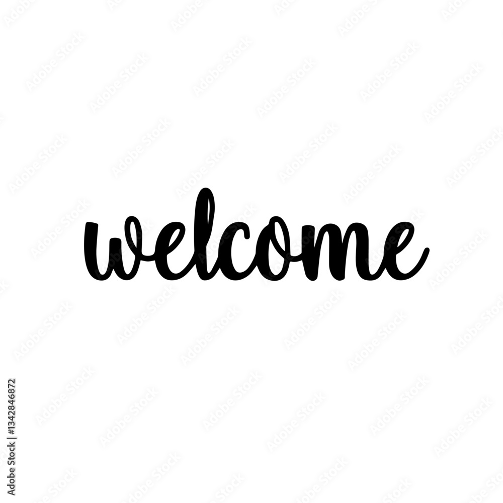 “Welcome” Word in Elegant Black Cursive Font for Housewarming Invitations, Celebrating New Beginnings, Hospitality, Festive Invitations for New Home Owners “Welcome” Word in Elegant Black Cursive Font for Housewarming Invitations, Celebrating New Beginnings, Hospitality, Festive Invitations for New Home Owners