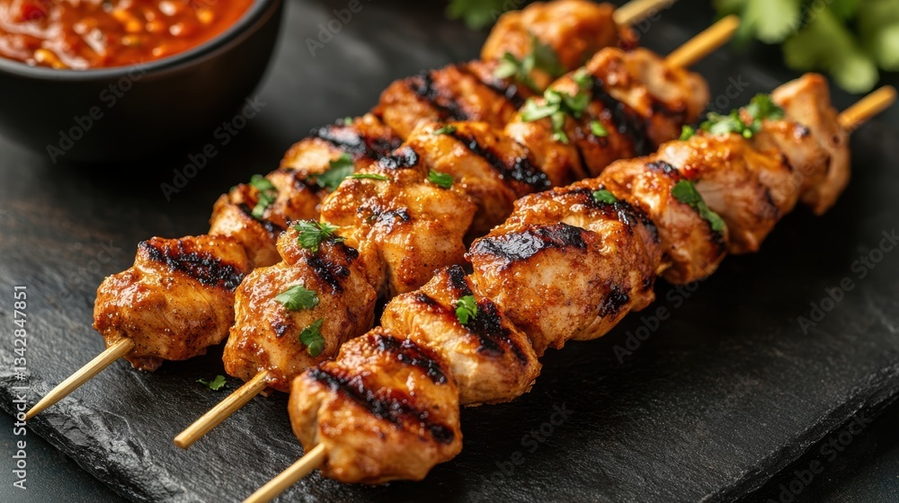 Marinated chicken skewers, fragrant and savory, grilled to perfection and served with a dollop of peanut sauce, a symphony of textures and tastes that tantalize the taste buds. Marinated chicken skewers, fragrant and savory, grilled to perfection and served with a dollop of peanut sauce, a symphony of textures and tastes that tantalize the taste buds.