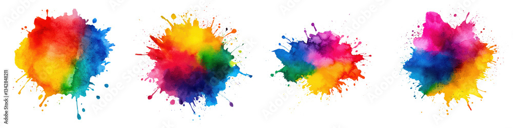 Fototapeta premium Vibrant and dynamic paint splatters drips and swirls in a rainbow of colors create an abstract and playful composition