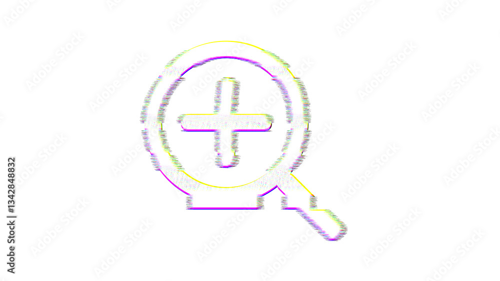 Icon search plus is distorted. Glitch. Noise, chromatic aberration, geometric distortion Icon search plus is distorted. Glitch. Noise, chromatic aberration, geometric distortion