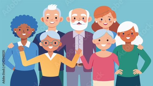 A dynamic group of seniors breaking stereotypes and showing that age is just a number when it comes to making a meaningful impact on society.. Vector illustration