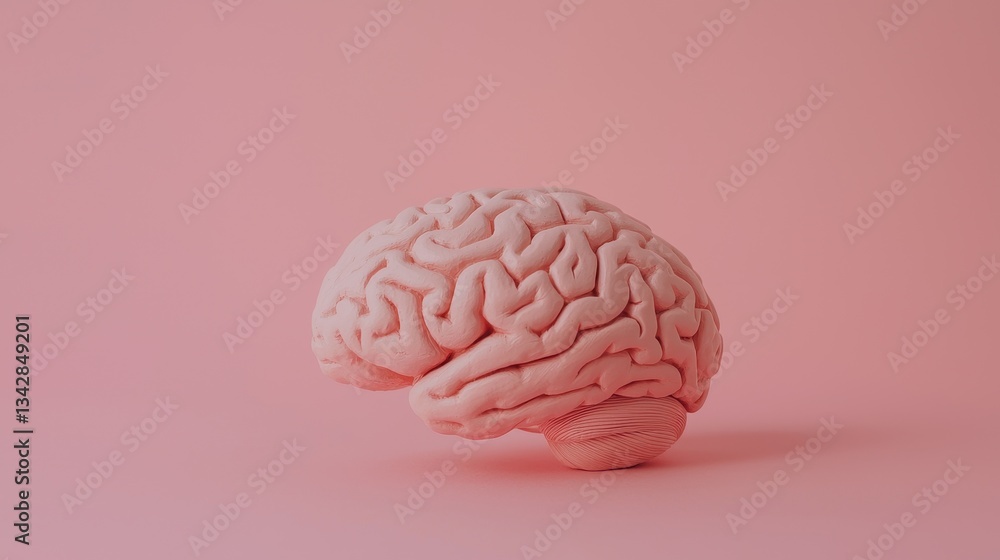 Realistic pink brain model on soft pink background Realistic pink brain model on soft pink background