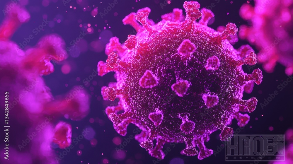 Magnified View of Coronavirus Structure in Vibrant Purple Background Magnified View of Coronavirus Structure in Vibrant Purple Background