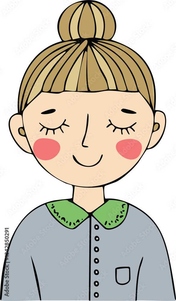 Naklejka premium A hand-drawn digital illustration of a young girl with a cheerful and happy expression.