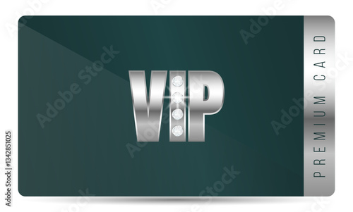Silver VIP premium card with luxurious shiny design. Premium card for gym, spa, lounge, exclusive access. Vector illustration emerald green, transformative teal colors