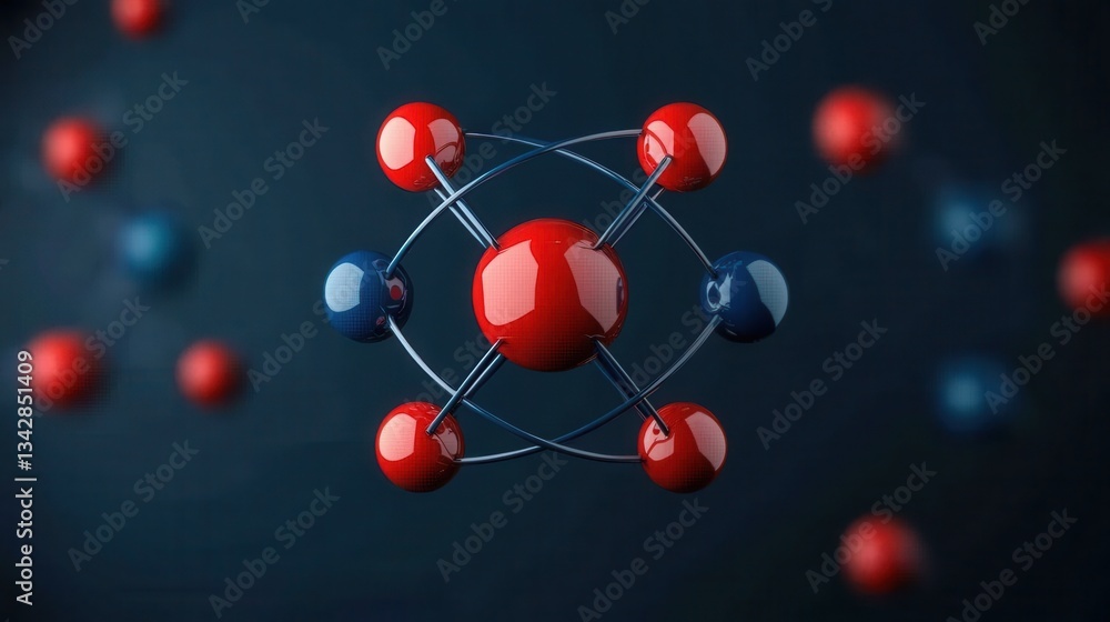 Obraz premium Abstract Molecular Structure with Red and Blue Atoms on Dark Background