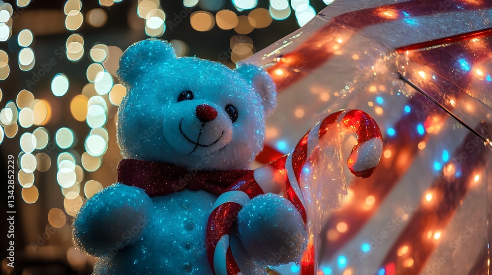 custom made wallpaper toronto digitalTeddy bear holding candy cane umbrella festive glowing lights
