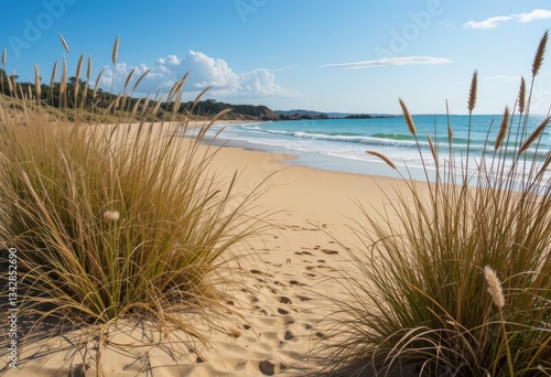 Wallpaper Mural Serene Beach Scene Golden Sands Coastal Grass Summer Vacation sea sun sky day blue calm view ocean   Torontodigital.ca