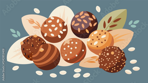 A variety of homemade energy balls made with almond butter dates and coconut.. Vector illustration