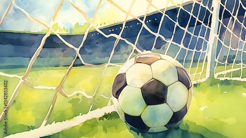 Watercolor a soccer ball at football field
