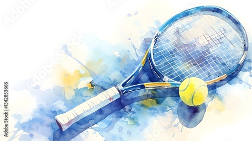 watercolor tennis on white background