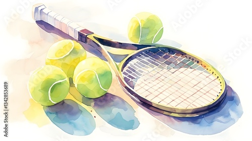 watercolor tennis on white background