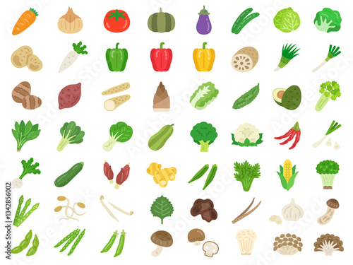 いろいろな、野菜アイコンのイラストセット