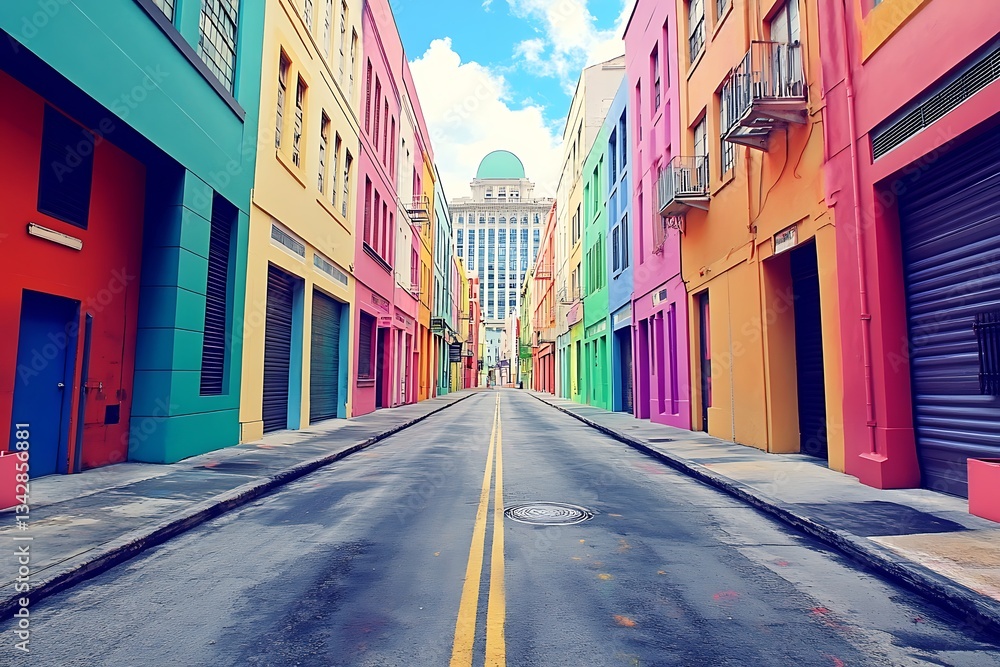 Fototapeta premium Colorful street with buildings view in downtown area suitable for urban lifestyle