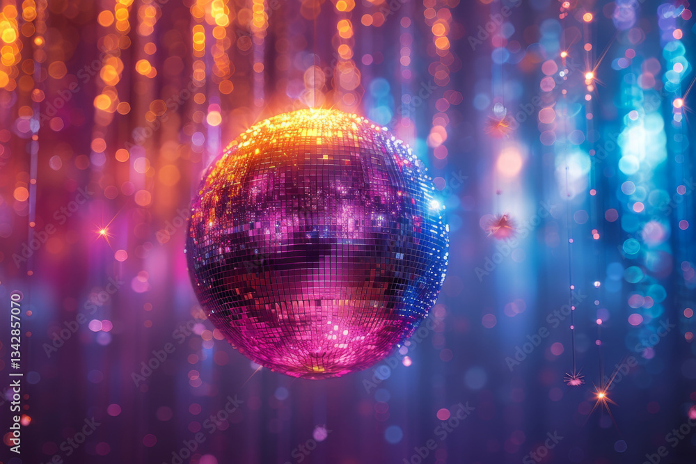 Fototapeta premium Vibrant Disco Ball In Neon Lights