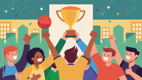 The gym erupted with cheers as the football team presented their gleaming championship trophy a symbol of the schools athletic achievements.. Vector illustration