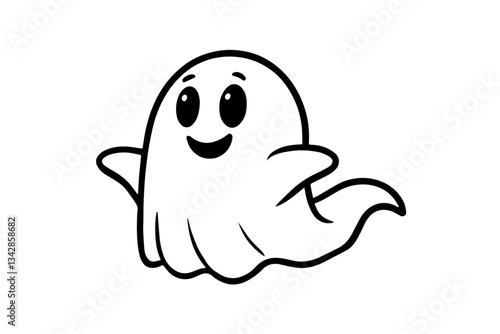 Ghost Character with Rounded Shape, Two Small Hands, and Twisted Tail, Representing Halloween, Fun, and Spooky Spirit 