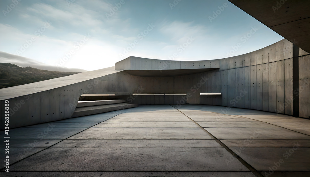 Obraz premium Geometric shapes in a brutalist open liminal space