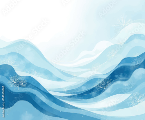 Abstract Watercolor Blue Mountain Landscape Art