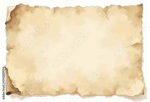 Aged parchment paper with curled edges, textured tan background