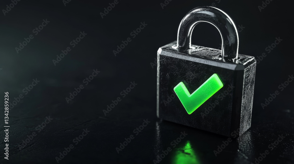 Fototapeta premium 3D padlock with green checkmark symbolizes security and trust