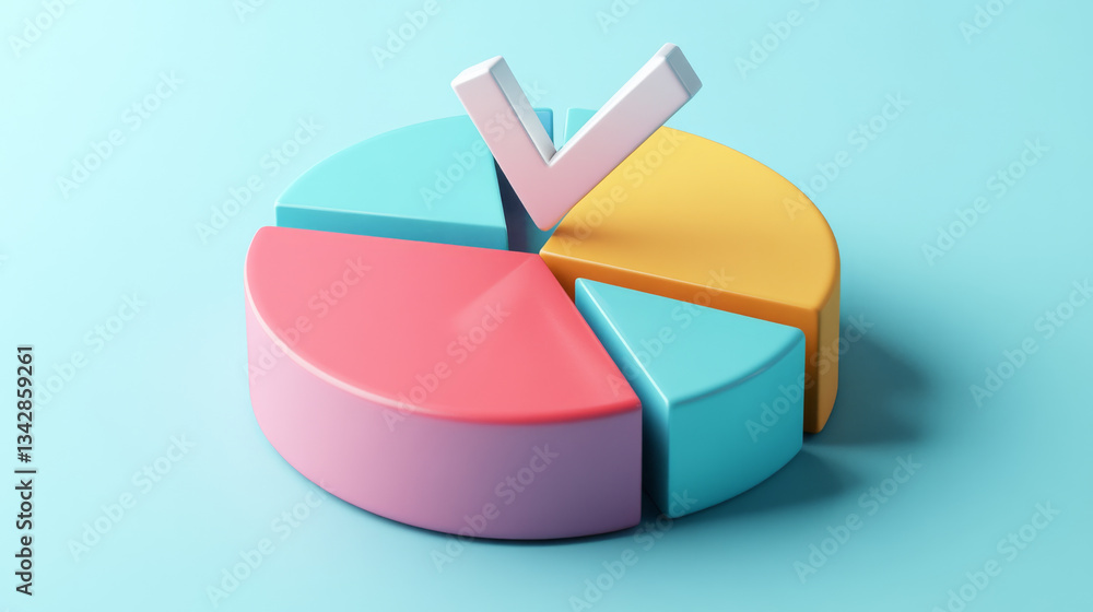 Colorful pie chart with checkmark symbolizing success and completion Colorful pie chart with checkmark symbolizing success and completion