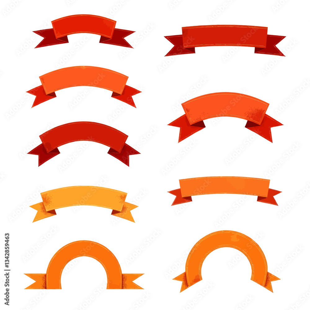 Assorted Orange and Red Vector Ribbon Banners Assorted Orange and Red Vector Ribbon Banners
