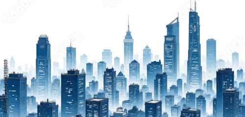 Azure Haze Envelops City Skyline Illustration